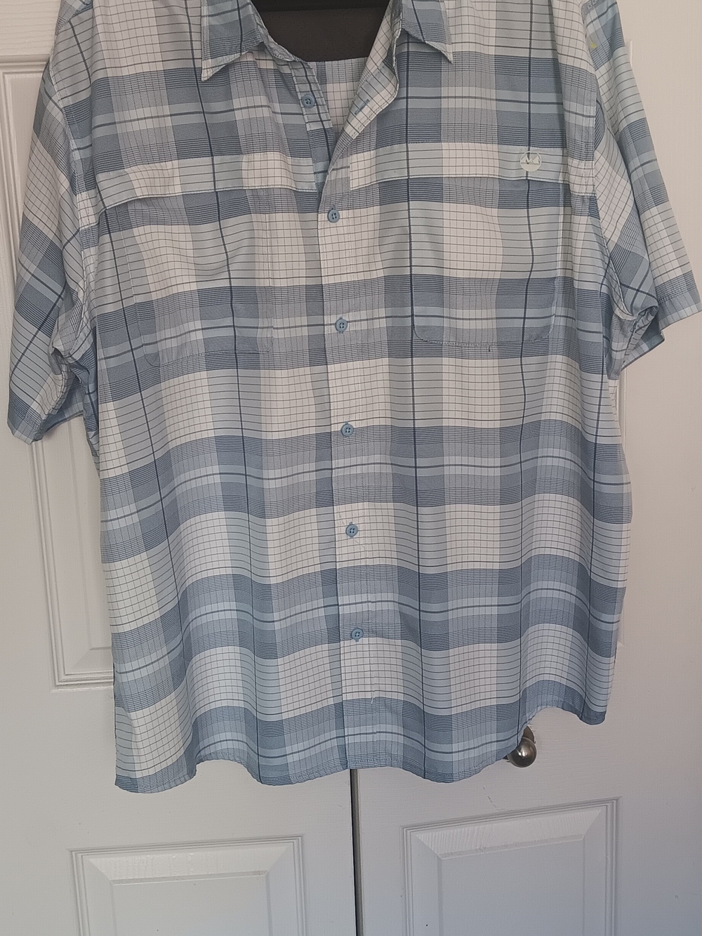 Wrangler Tech Mens Blue White Plaid Short Sleeves Shirt Size XXL